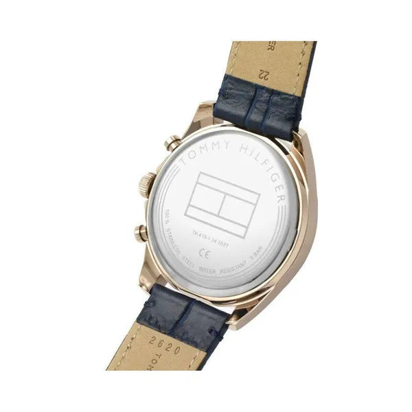 Tommy Hilfiger Baker férfi karóra 44 mm, rózsaarany tok, kék bőrszíj