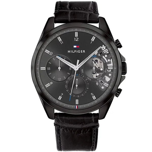 Tommy Hilfiger Baker 1710452 férfi kvarc karóra, 44 mm, fekete bőrszíj