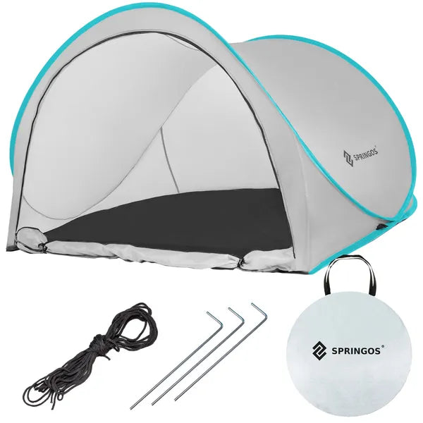 Pop-up strandsátor UV50 védelemmel, 200×120 cm, szürke/kék