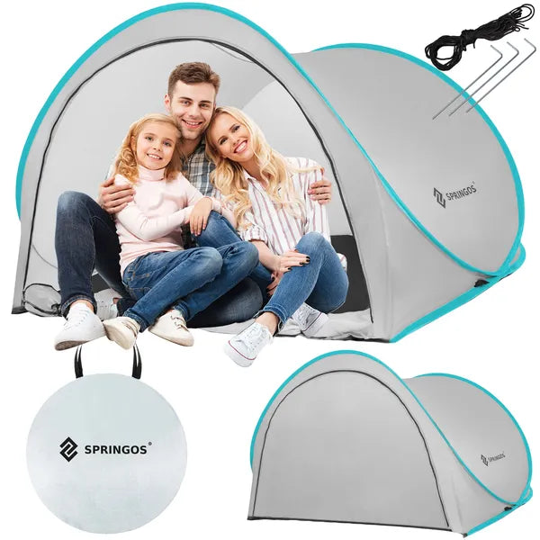 Pop-up strandsátor UV50 védelemmel, 200×120 cm, szürke/kék
