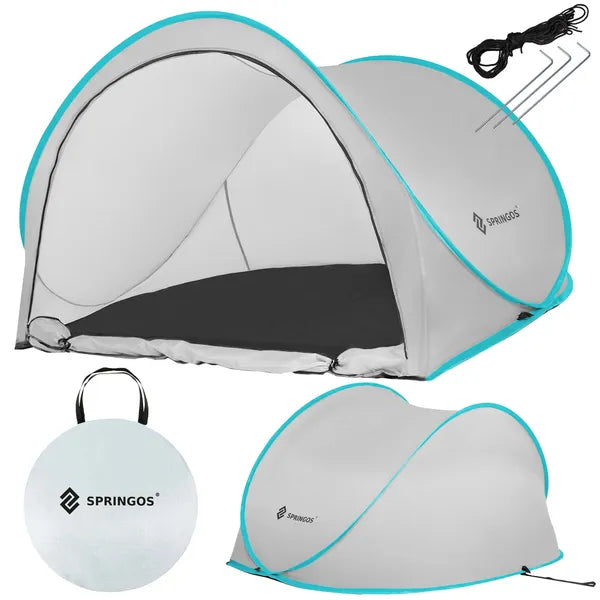 Pop-up strandsátor UV50 védelemmel, 200×120 cm, szürke/kék