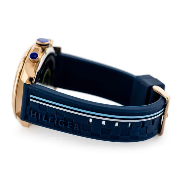 Tommy Hilfiger Decker 46 mm férfi karóra, kék szilikon szíj, WR50