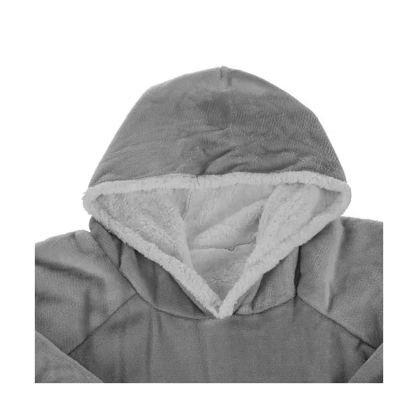 Szürke oversize XXL kapucnis flanel takaró-pulóver kenguru zsebbel