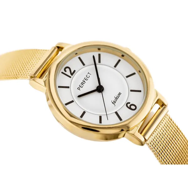 Női kvarc karóra aranyszínű fémszíjjal, fehér számlap, WR30, 30 mm