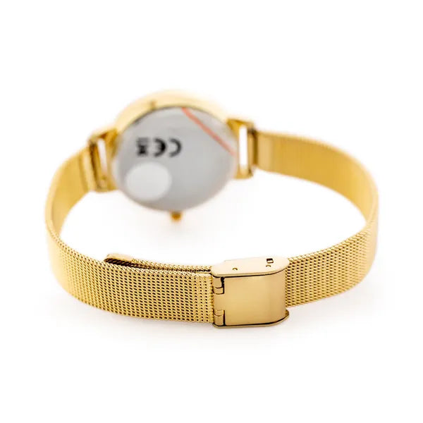Női kvarc karóra aranyszínű fémszíjjal, fehér számlap, WR30, 30 mm