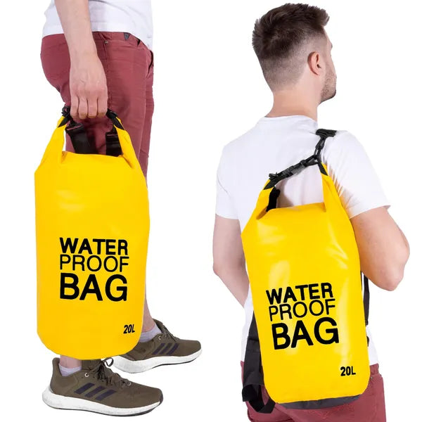 20 literes vízálló PVC roll-top zsák hátizsák/táska funkcióval – sárga/fekete