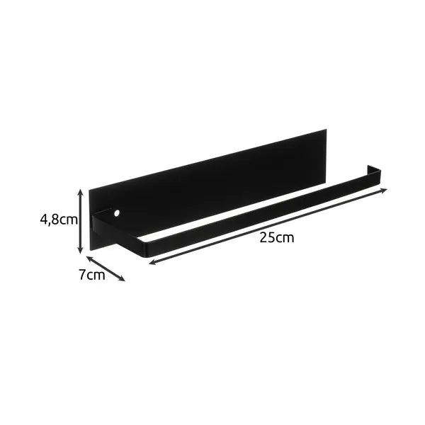 Fekete loft fém papírtörlő tartó ragasztós rögzítéssel, 25×7×4,8 cm