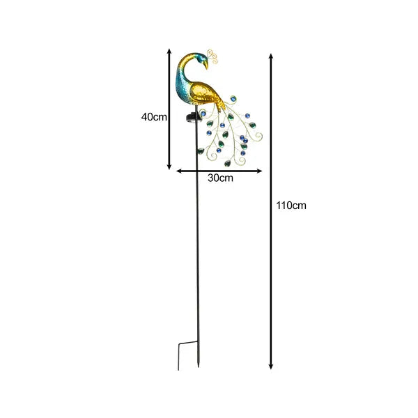 Gardlov páva napelemes kerti lámpa, 40 LED, IP44, 110 cm, multicolor