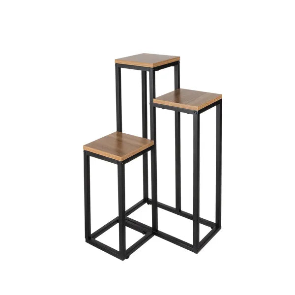 67 cm-es, 3 szintes fém-MDF virágtartó állvány, loft stílus