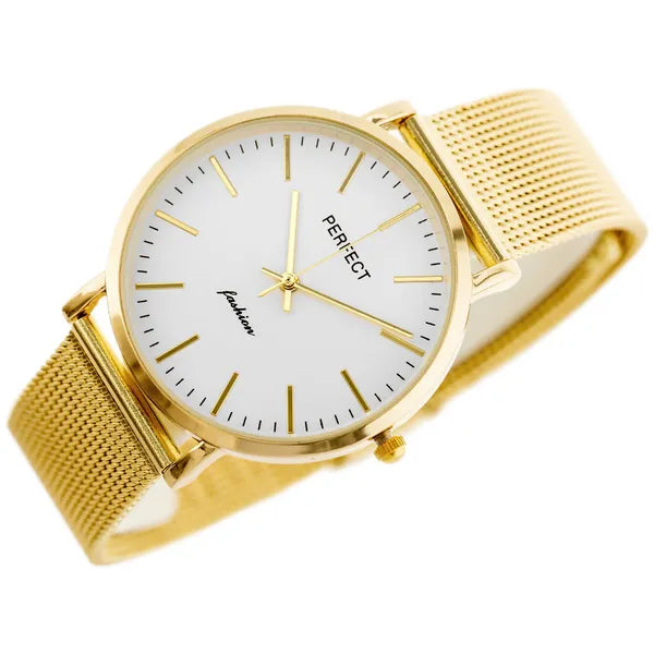 Perfect F345 női karóra, arany fém szíj, ezüst számlap, 36 mm quartz