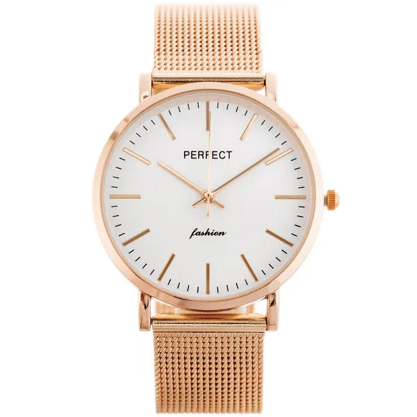 Perfect F345 női karóra rózsaarany fémszíjjal, 32 mm ezüst számlappal