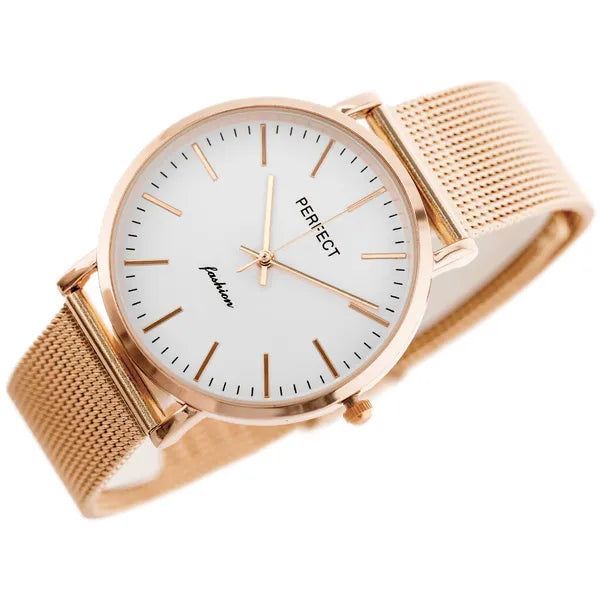 Perfect F345 női karóra rózsaarany fémszíjjal, 32 mm ezüst számlappal