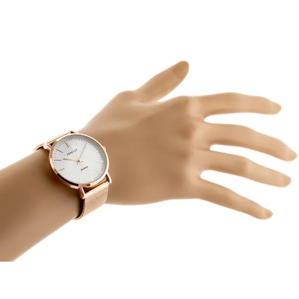 Perfect F345 női karóra rózsaarany fémszíjjal, 32 mm ezüst számlappal