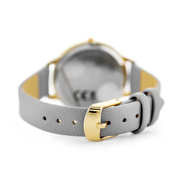 Perfect női karóra, arany tok 34 mm, szürke bőrszíj, kvarc