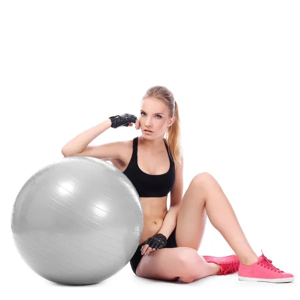 75 cm-es szürke gimnasztikai labda pumpával, PVC, 150 kg teherbírás