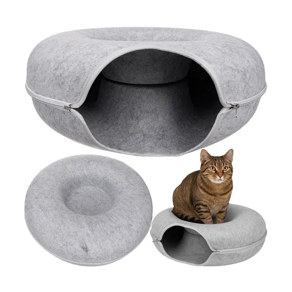 PURLOV szürke filc macskaágy alagút, donut forma 51×20 cm, mosható