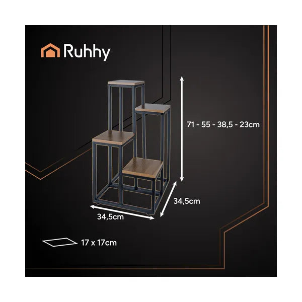 Ruhhy álló virágtartó 69 cm, fekete fém, modern loft