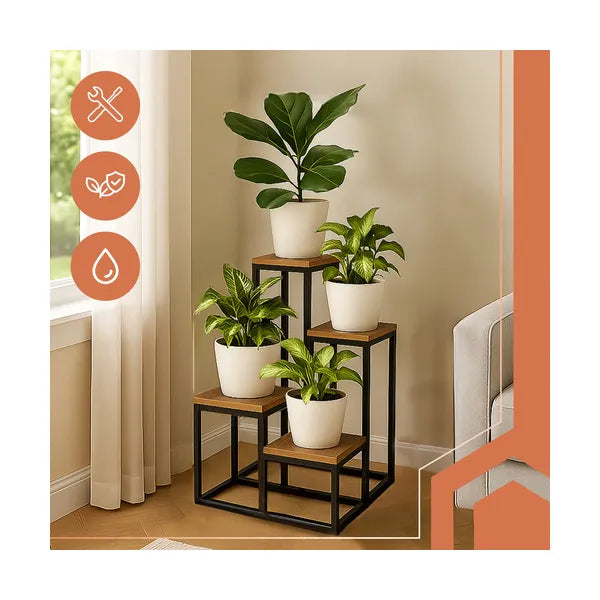 Ruhhy álló virágtartó 69 cm, fekete fém, modern loft