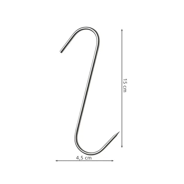 Füstölő kampó készlet 15 db, S-alakú, rozsdamentes acél, 15×4,5 cm