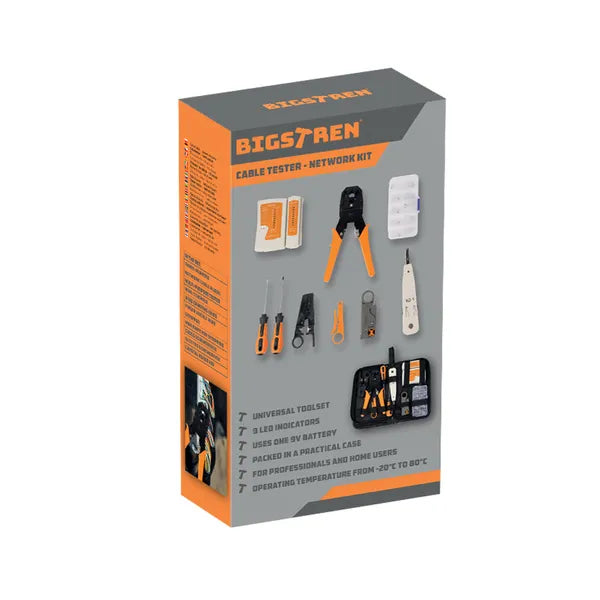 RJ45/RJ11 kábelteszter & krimpelő XXL hálózati szerszámkészlet tokkal