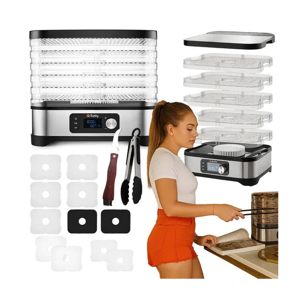 Ruhhy 5 tálcás aszalógép 10 l, 35–70 °C, 400 W, LCD