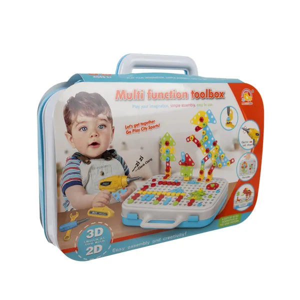 3D mozaik építőkészlet bőröndben, 196 db, elemes csavarhúzóval