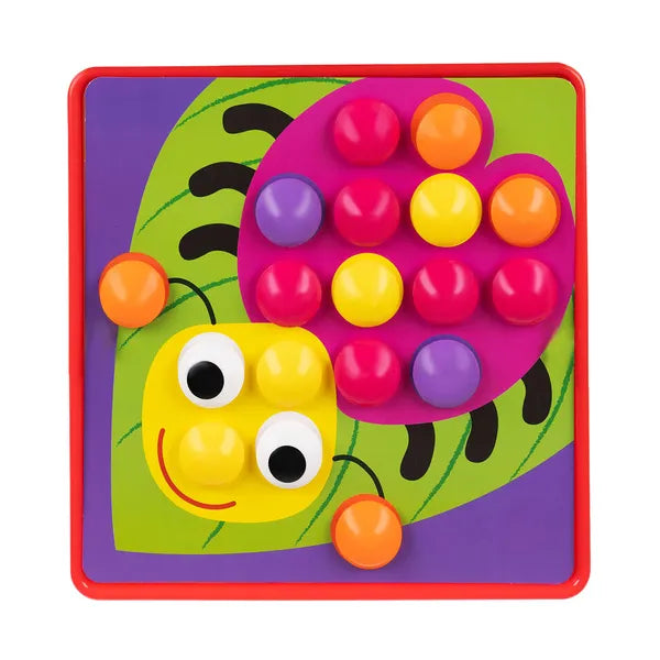 Gyerek gombmozaik puzzle, 12 kép, 45 színes gomb, Montessori készségfejlesztő