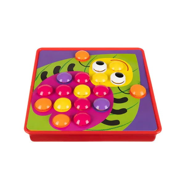 Gyerek gombmozaik puzzle, 12 kép, 45 színes gomb, Montessori készségfejlesztő