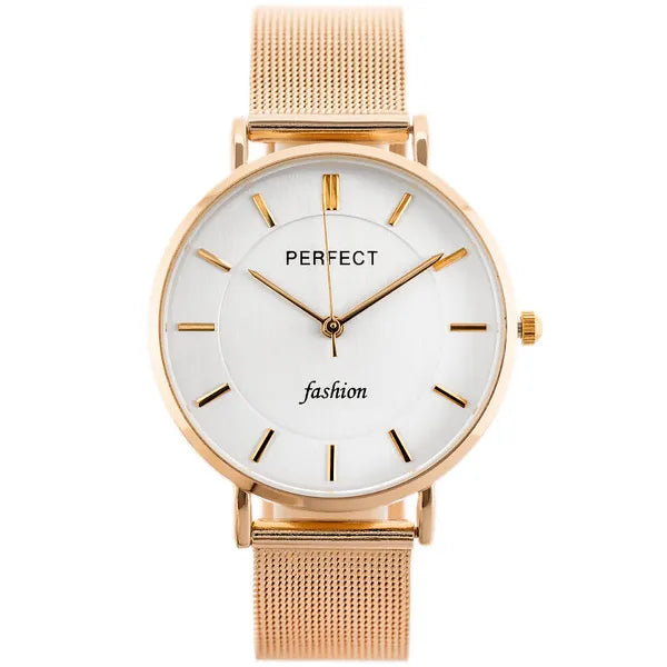 Perfect F352-08 női karóra rosegold fém szíjjal, ezüst számlap, WR30