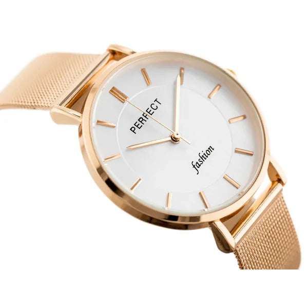 Perfect F352-08 női karóra rosegold fém szíjjal, ezüst számlap, WR30