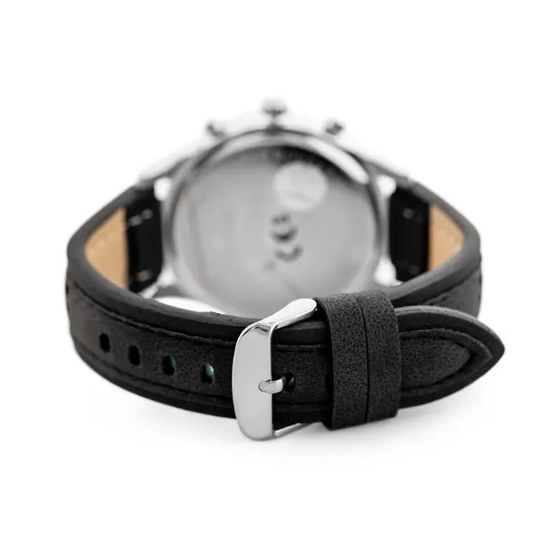 Perfect férfi kronográf karóra, 44 mm tok, Miyota quartz, fekete bőr