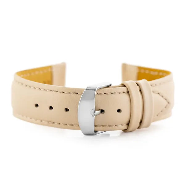 Beige valódi bőr óraszíj, 22 mm széles, ezüst csat