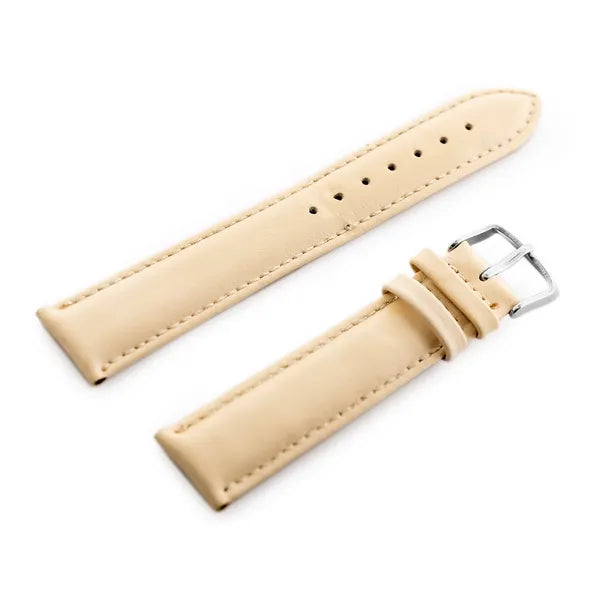 Beige valódi bőr óraszíj, 22 mm széles, ezüst csat