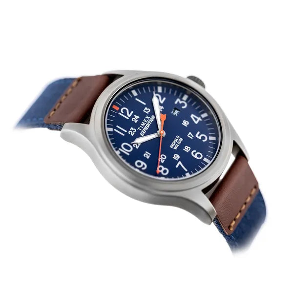Timex Expedition férfi karóra, WR50, bőr szíj, kék számlap, quartz