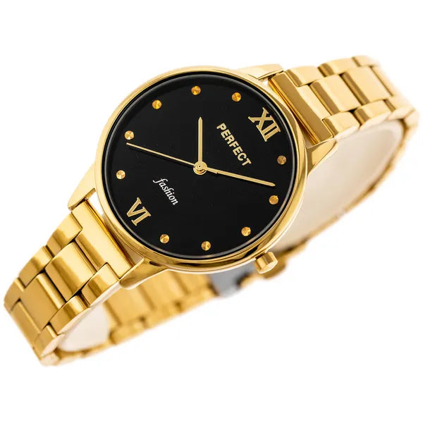 Női karóra, quartz, 34 mm, arany szíj/fekete számlap + díszdoboz