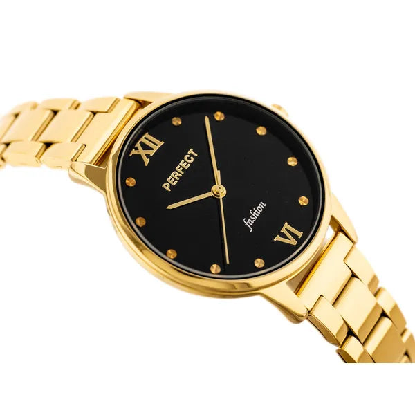 Női karóra, quartz, 34 mm, arany szíj/fekete számlap + díszdoboz