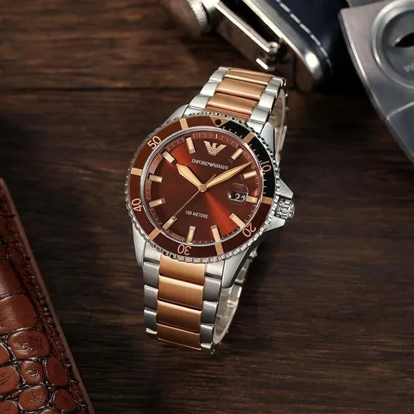 Emporio Armani férfi karóra AR11340 rozéarany-acél, barna számlap, WR100
