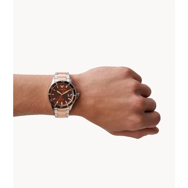 Emporio Armani férfi karóra AR11340 rozéarany-acél, barna számlap, WR100