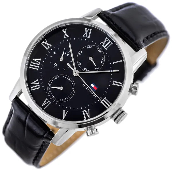 Tommy Hilfiger Kane férfi karóra 44 mm, fekete bőrszíj, kvarc