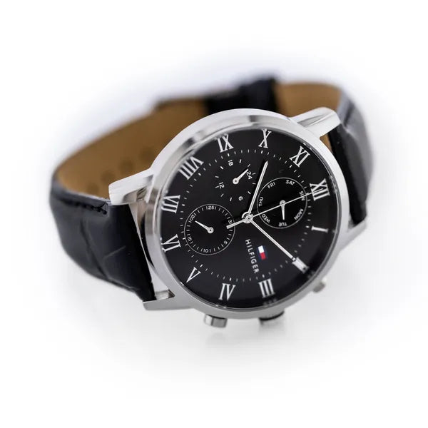 Tommy Hilfiger Kane férfi karóra 44 mm, fekete bőrszíj, kvarc