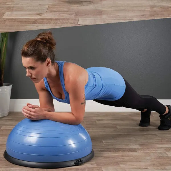 BOSU egyensúlyozó labda 57 cm kék, gumiszalagokkal, 200 kg teherbírás