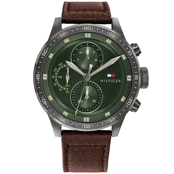 Tommy Hilfiger Trent férfi karóra, kvarc, 46 mm, zöld számlap, bőrszíj.