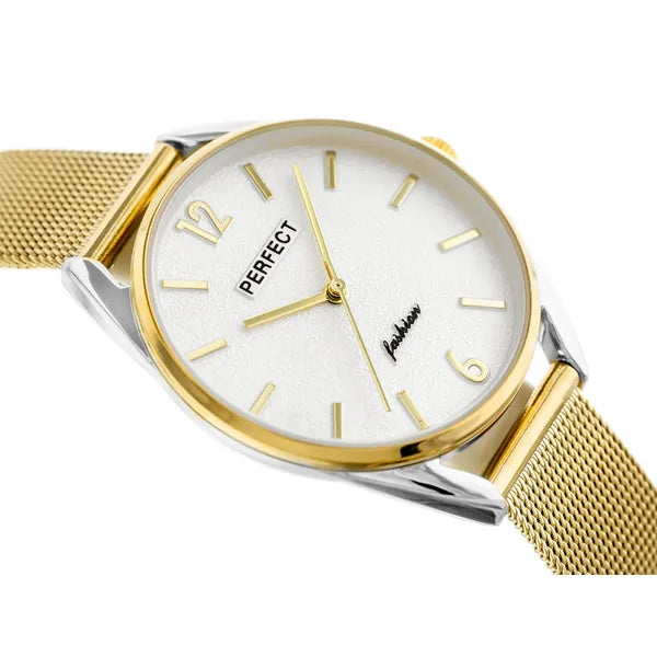 PERFECT F347 női karóra, arany szíj, ezüst számlap, quartz, díszdoboz