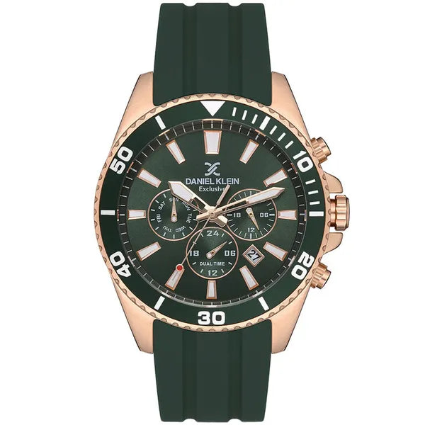 Férfi karóra 47 mm, sötétzöld számlap & szilikon szíj, WR50, dátum