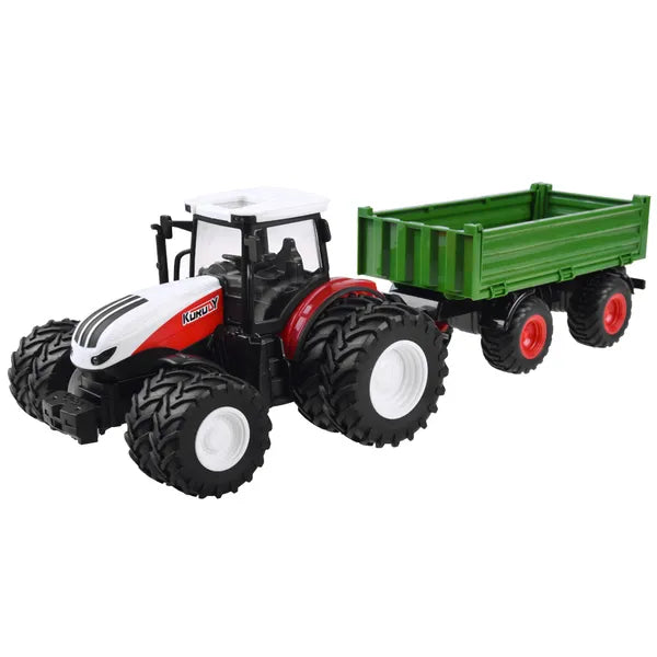 Piros távirányítós traktor zöld pótkocsival