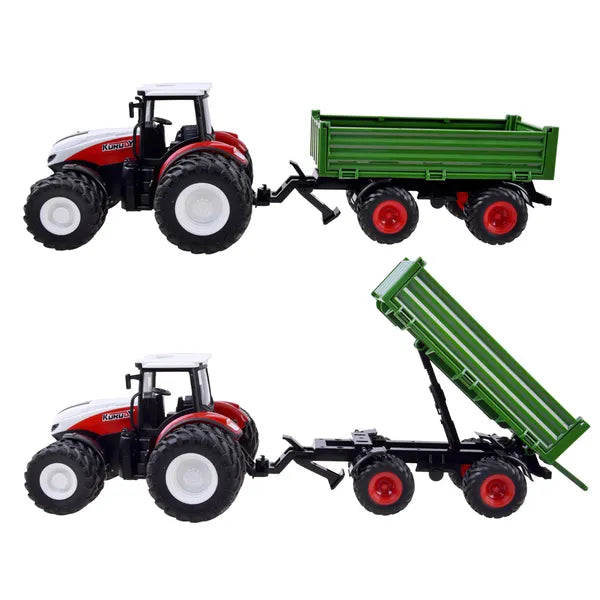 Piros távirányítós traktor zöld pótkocsival