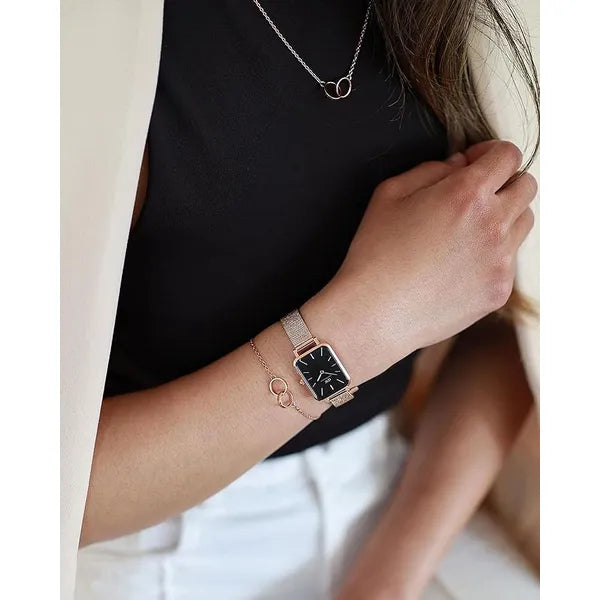 Daniel Wellington Quadro DW00100432 női karóra, rózsaarany, fekete számlap