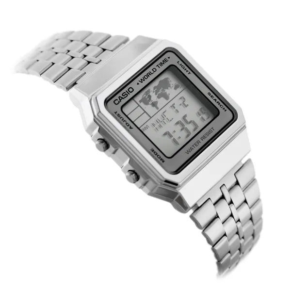 Casio Vintage A500WA-7 férfi digitális karóra, acél szíj, 33 mm, WR30