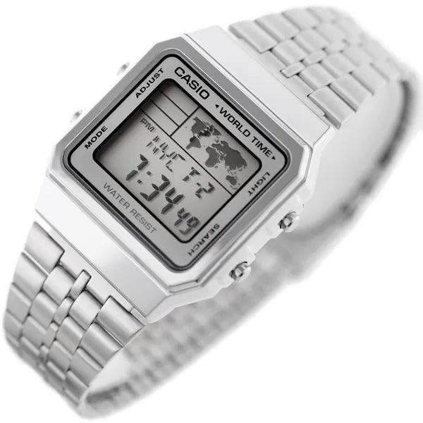 Casio Vintage A500WA-7 férfi digitális karóra, acél szíj, 33 mm, WR30