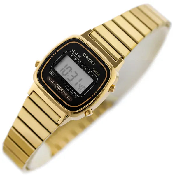 Casio Vintage LA670WGA-1 női digitális karóra arany acél, WR30